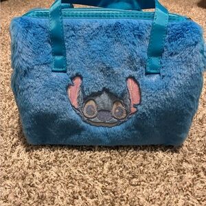 Bright Blue Stitch Plush Cosmetic Bag with Embroidered Character